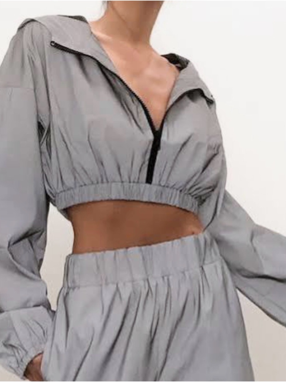 Cropped Hooded Reflective Windbreaker